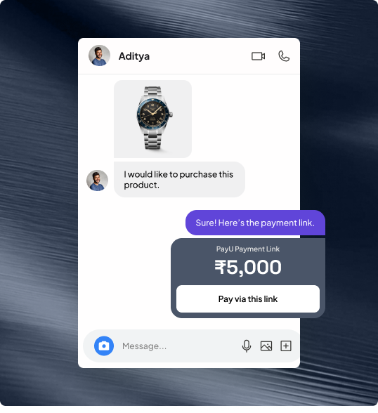 Instagram conversation with a PayU payment link card